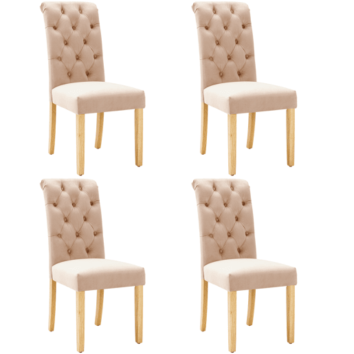 Conjunto de 4 cadeiras de veludo com pernas de carvalho - Castanho Conjunto de 4 cadeiras de veludo com pernas de carvalho - Castanho