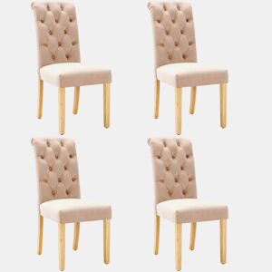 Conjunto de 4 cadeiras de veludo com pernas de carvalho - Castanho