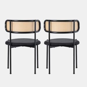 Conjunto de 2 cadeiras de veludo e rotim - pernas de metal - Preto