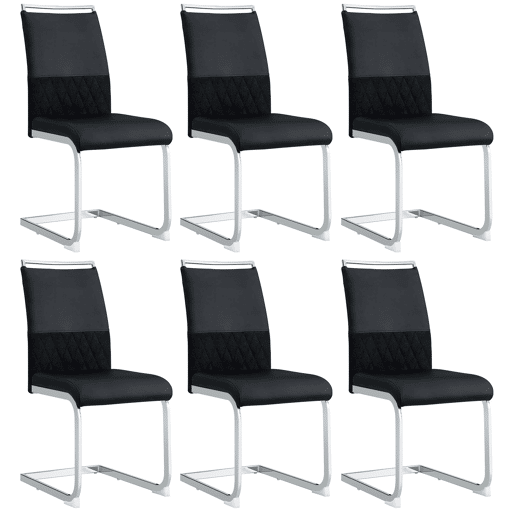 Conjunto de 6 cadeiras de jantar - couro sintético e encosto em linho - preto Conjunto de 6 cadeiras de jantar - couro sintético e encosto em linho - preto