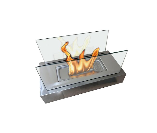 Chimenea de etanol de sobremesa con dos pantallas de cristal templado