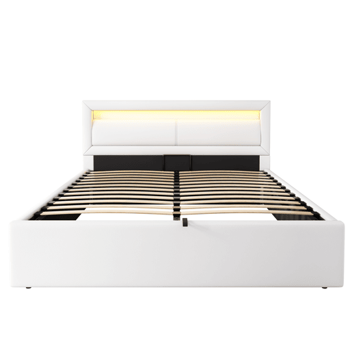 Cama contentor com LED 140x200cm - pele sintética - Branco Cama contentor com LED 140x200cm - pele sintética - Branco