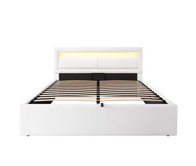 Cama contenedor con led 140x200cm - en símil piel - blanco