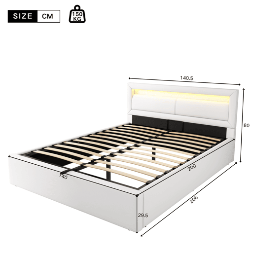 Cama contentor com LED 140x200cm - pele sintética - Branco Cama contentor com LED 140x200cm - pele sintética - Branco