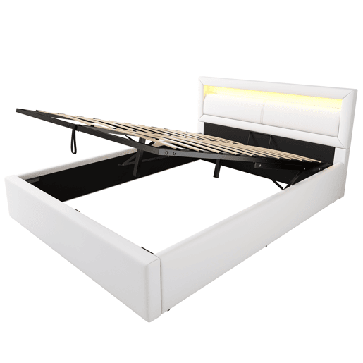 Cama contentor com LED 140x200cm - pele sintética - Branco Cama contentor com LED 140x200cm - pele sintética - Branco