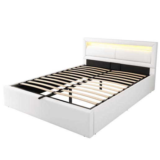 Cama contentor com LED 140x200cm - pele sintética - Branco Cama contentor com LED 140x200cm - pele sintética - Branco