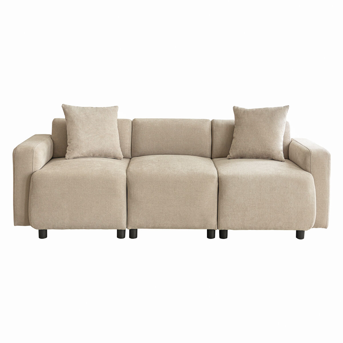 Sofá de 3 plazas en tejido chenille con 2 cojines - capacidad para dormir 211 cm - beige