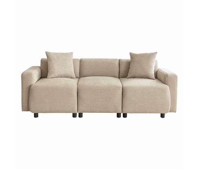 Sofá de 3 plazas en tejido chenille con 2 cojines - capacidad para dormir 211 cm - beige