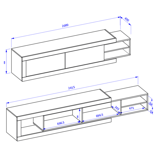 Suporte para televisor de 2 portas Azior Branco e Madeira 200 cm