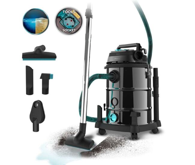Cecotec aspirador de sólidos y líquidos de metal con cable de 30l conga rockstar wet & dry steel pro tool. 1600w