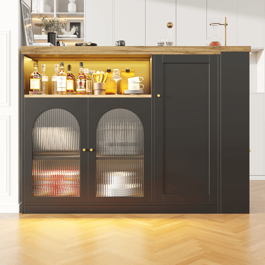 Buffet?Móvel de bar deslizante em MDF - Com LED e várias gamas - Preto
