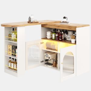 Aparador, móvel de bar giratório e retrátil com LED - grande espaço de arrumação - estilo contemporâneo - Branco