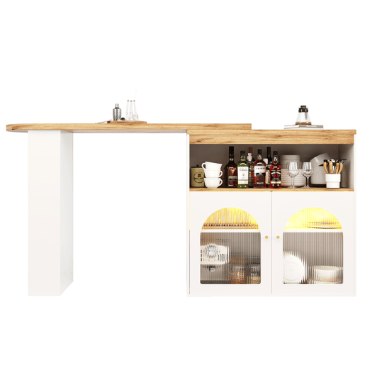 Aparador, móvel de bar giratório e retrátil com LED - grande espaço de arrumação - estilo contemporâneo - Branco
