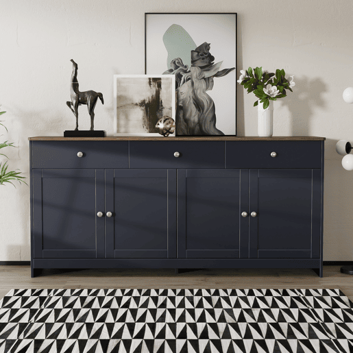 Aparador para sala de estar - 4 portas e 3 gavetas - aglomerado de partÃculas - Preto cinzento Aparador para sala de estar - 4 portas e 3 gavetas - aglomerado de partÃculas - Preto cinzento