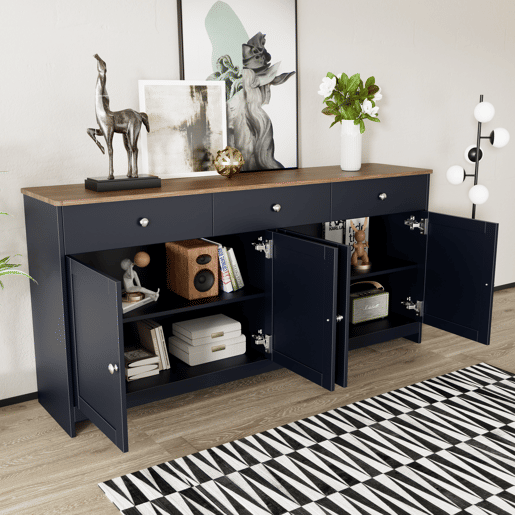 Aparador para sala de estar - 4 portas e 3 gavetas - aglomerado de partÃculas - Preto cinzento Aparador para sala de estar - 4 portas e 3 gavetas - aglomerado de partÃculas - Preto cinzento