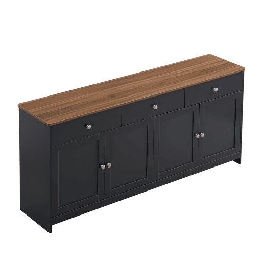 Aparador para sala de estar - 4 portas e 3 gavetas - aglomerado de partÃculas - Preto cinzento Aparador para sala de estar - 4 portas e 3 gavetas - aglomerado de partÃculas - Preto cinzento