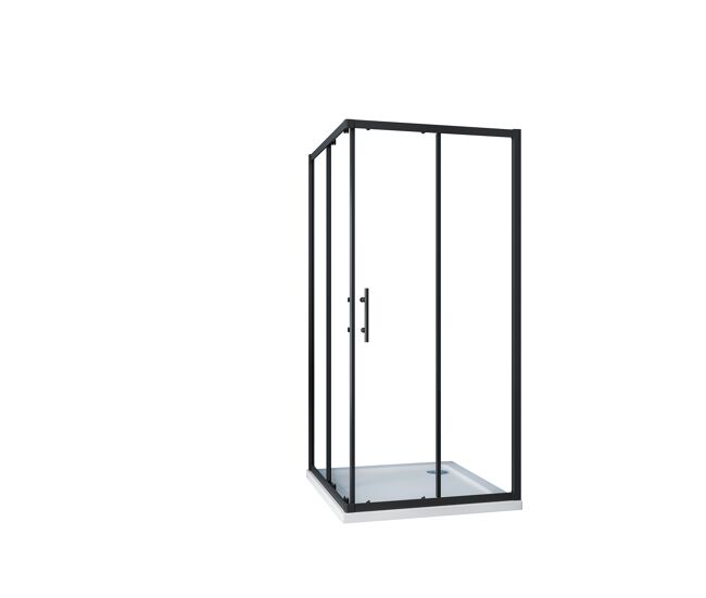 Aica mampara de ducha cuadrada corredera perfil negro mate vidrio antical 6mm 800x800x1900mm
