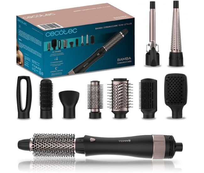 Cecotec cepillo de aire 10 en 1 bamba ceramiccare 10in1 styler, 1000 w, 10 cabezales intercambiables