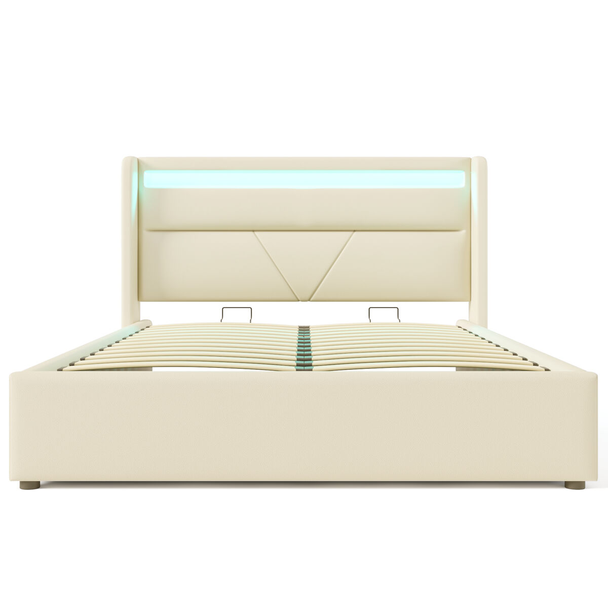 Cama contenedor 140x200cm en símil piel con led - con somier - blanco