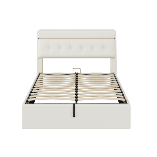Cama de couro sintético com sofá de 140x190 cm - couro sintético - cabeceira com sofá - Branco