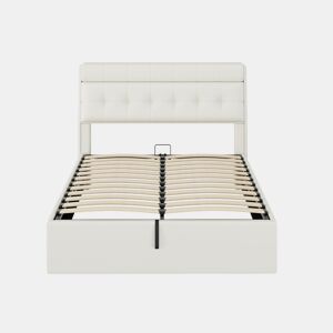 Cama de couro sintético com sofá de 140x190 cm - couro sintético - cabeceira com sofá - Branco