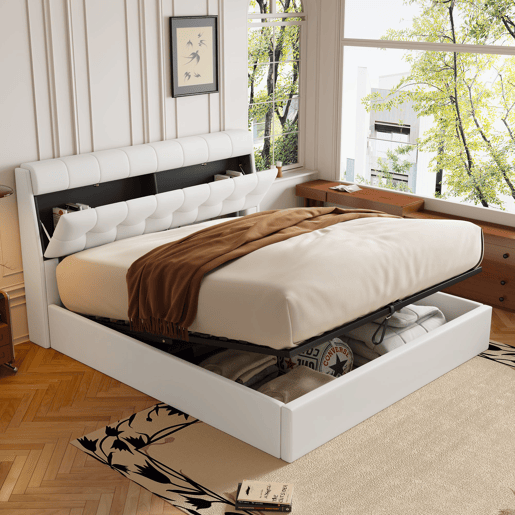 Cama de couro sintético com sofá de 140x190 cm - couro sintético - cabeceira com sofá - Branco