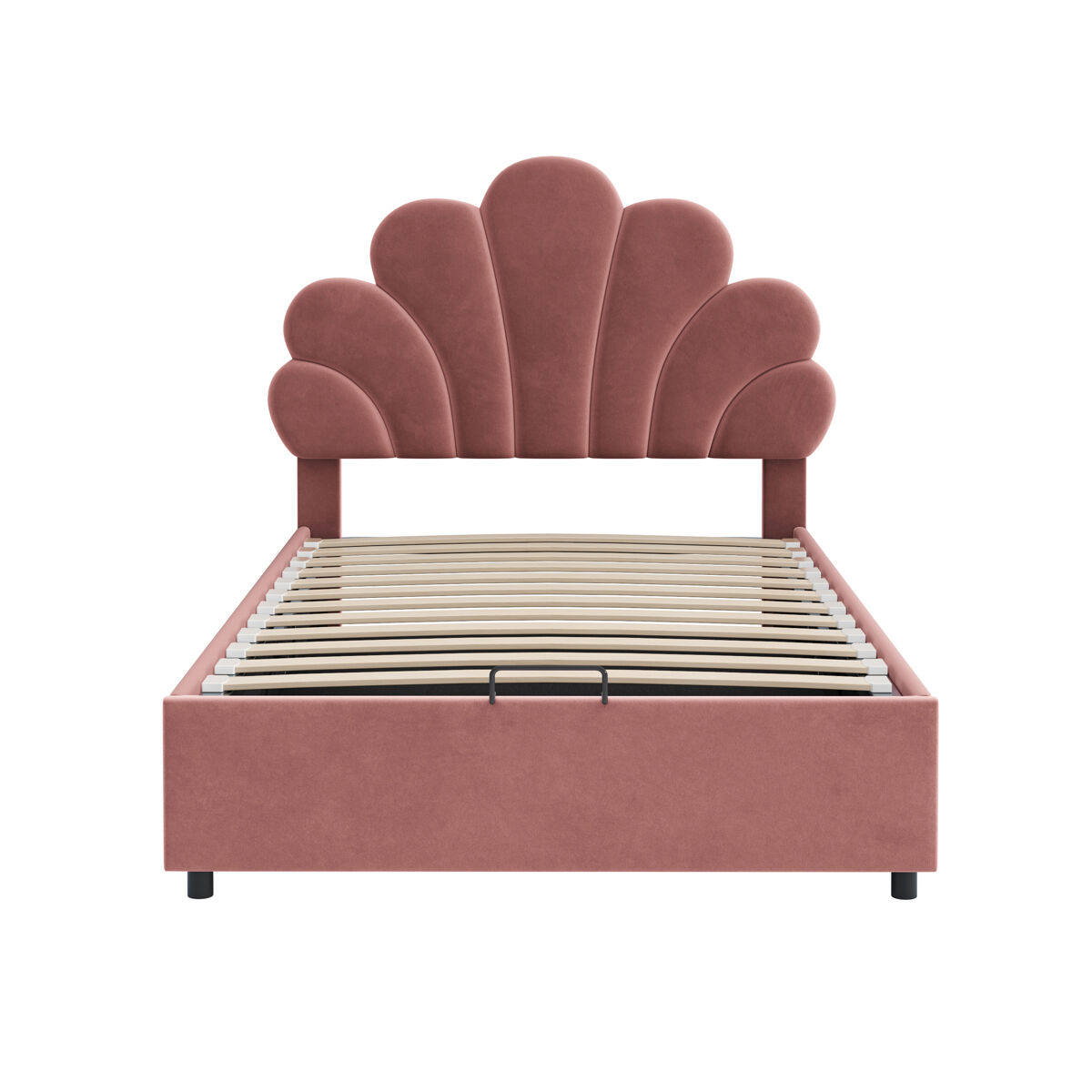 Cama con almacenaje acolchada de terciopelo - 90x200cm - cabecero en forma de flor - con somier de láminas - rojo