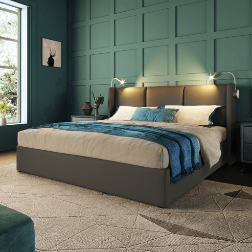 Cama para arrumação de roupa de cama 160x200 cm - com luzes de leitura e portas de carregamento USB - com estrado de ripas - Cinzento