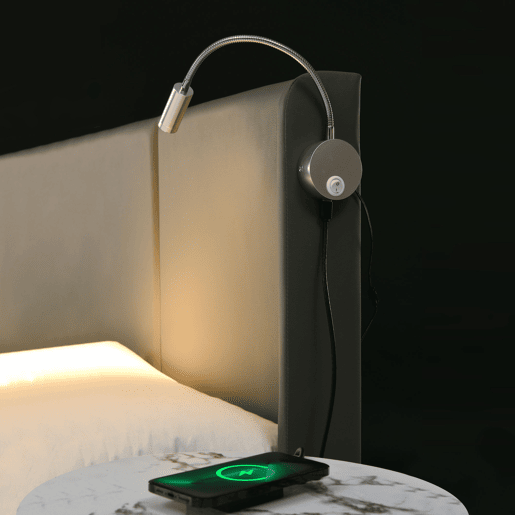 Cama para arrumação de roupa de cama 160x200 cm - com luzes de leitura e portas de carregamento USB - com estrado de ripas - Cinzento
