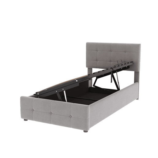 Cama contentor estofada em veludo 90x200cm - Cinzento