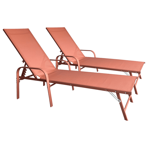 Conjunto de 2 espreguiçadeiras SARDINIA em textilene terracota - moldura em terracota