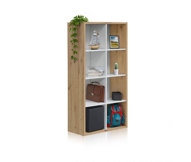 Estantería multiposición de 8 compartimentos en blanco artik y roble nodi 71,5-137 cm Dess Blanco Artik (Blanco Mate) - Roble Nodi 71,5 x 137 x 33 cm