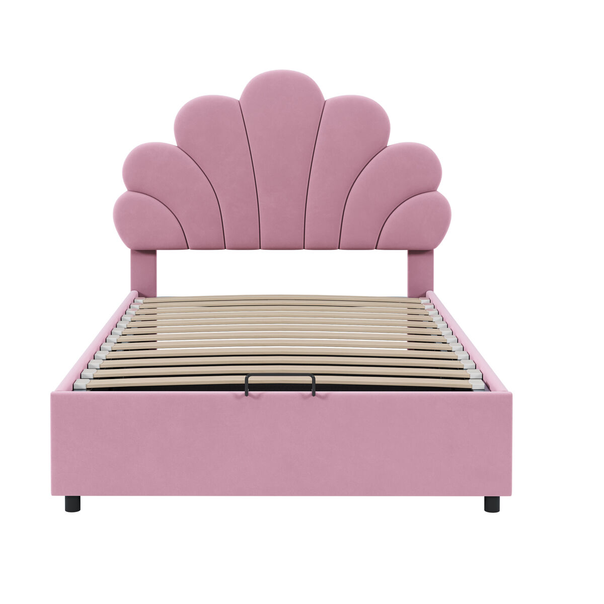 Cama con almacenaje tapizada en terciopelo - 90x200cm - cabecero de flores - somier de láminas - rosa