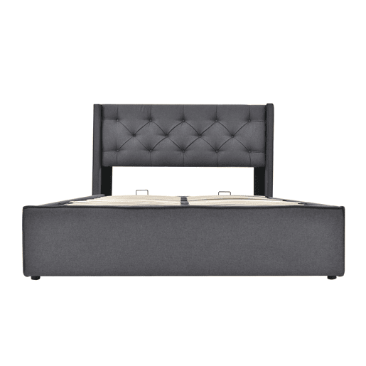 Cama contentora estofada 160x200 cm em tecido de algodão - com estrado de ripas - Cinzento
