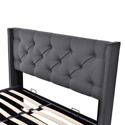 Cama contentora estofada 160x200 cm em tecido de algodão - com estrado de ripas - Cinzento
