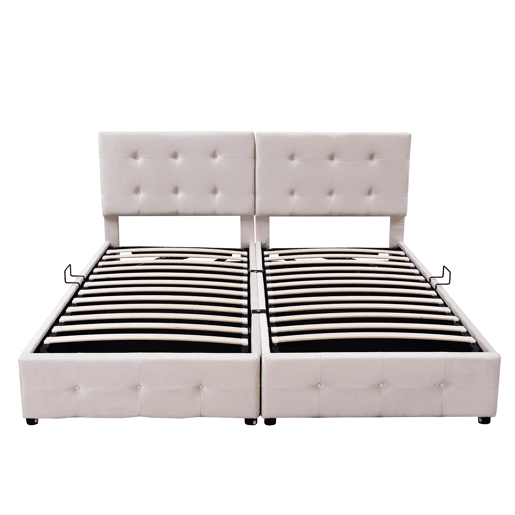 Cama contentora estofada 180x200cm em veludo - convertível em 2 camas individuais - Bege