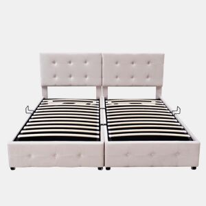 Cama contentora estofada 180x200cm em veludo - convertível em 2 camas individuais - Bege