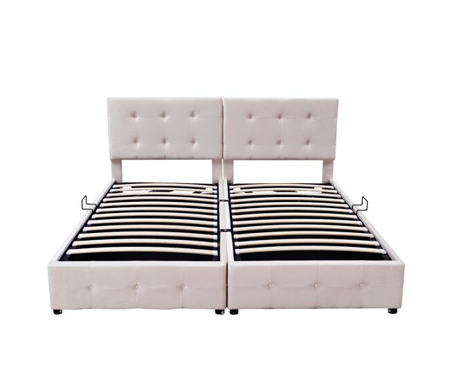 Cama contenedor acolchada 180x200cm en terciopelo - convertible en 2 camas individuales - beige