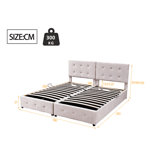 Cama contentora estofada 180x200cm em veludo - convertível em 2 camas individuais - Bege