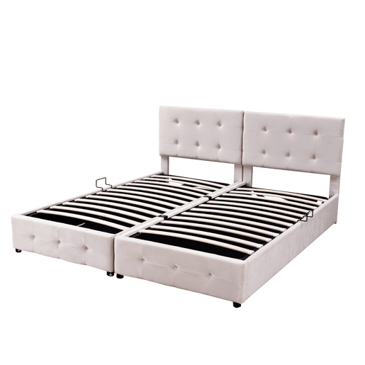 Cama contentora estofada 180x200cm em veludo - convertível em 2 camas individuais - Bege