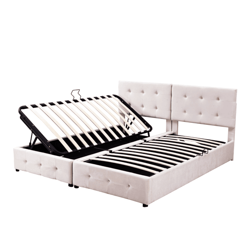 Cama contentora estofada 180x200cm em veludo - convertível em 2 camas individuais - Bege