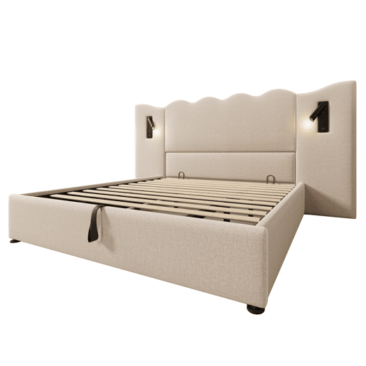 Cama para arrumação de roupa de cama 180x200 cm - com luz de leitura e função de carregamento - com estrado de ripas - Bege