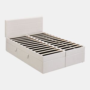 Cama para arrumação com estrado de ripas - 140x200 cm - tecido de linho - Bege