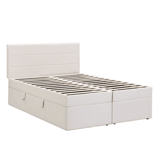 Cama para arrumação com estrado de ripas - 140x200 cm - tecido de linho - Bege