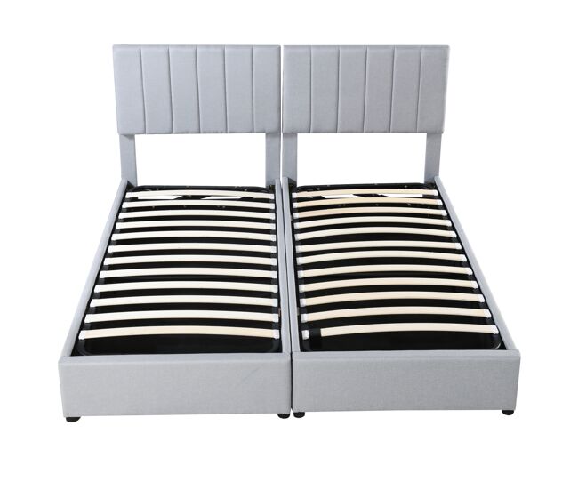 Cama canapé tapizada en tejido de lino - 180x200cm - convertible en 2 camas individuales - gris