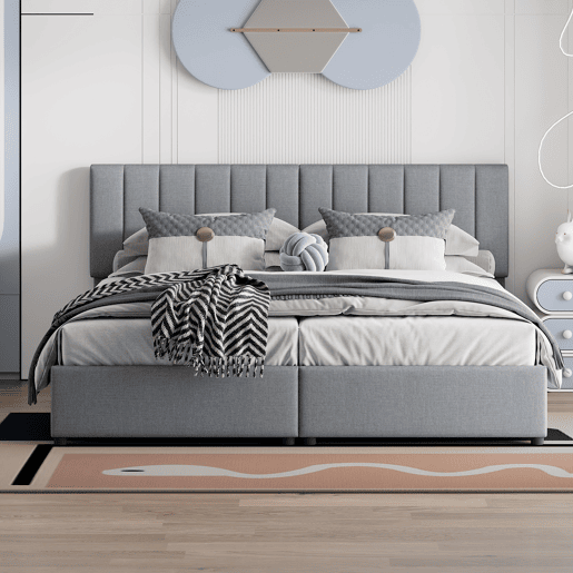 Cama Canapé estofada em tecido de linho - 180x200cm - convertível em 2 camas individuais - Cinzento