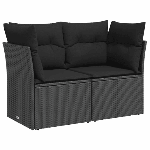 vidaXL Sofá de jardim com almofadas, 2 lugares, vime sintético preto
