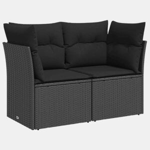 vidaXL Sofá de jardim com almofadas, 2 lugares, vime sintético preto