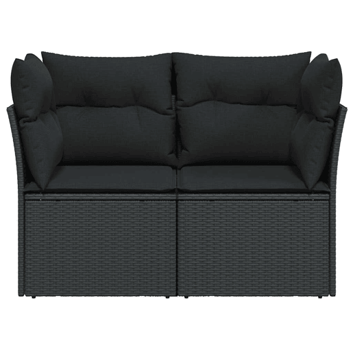vidaXL Sofá de jardim com almofadas, 2 lugares, vime sintético preto