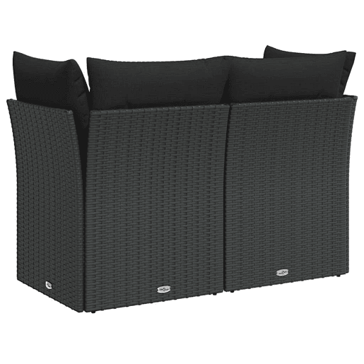 vidaXL Sofá de jardim com almofadas, 2 lugares, vime sintético preto